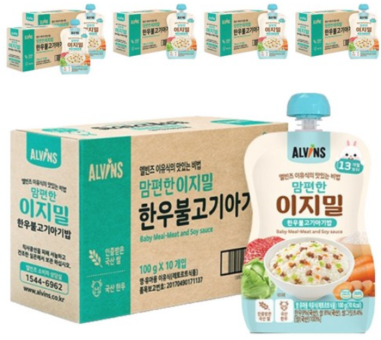 엘빈즈 이지밀 맘편한 파우치 이유식 13개월이상 한우불고기아기밥 10p, 6개, 한우불고기맛